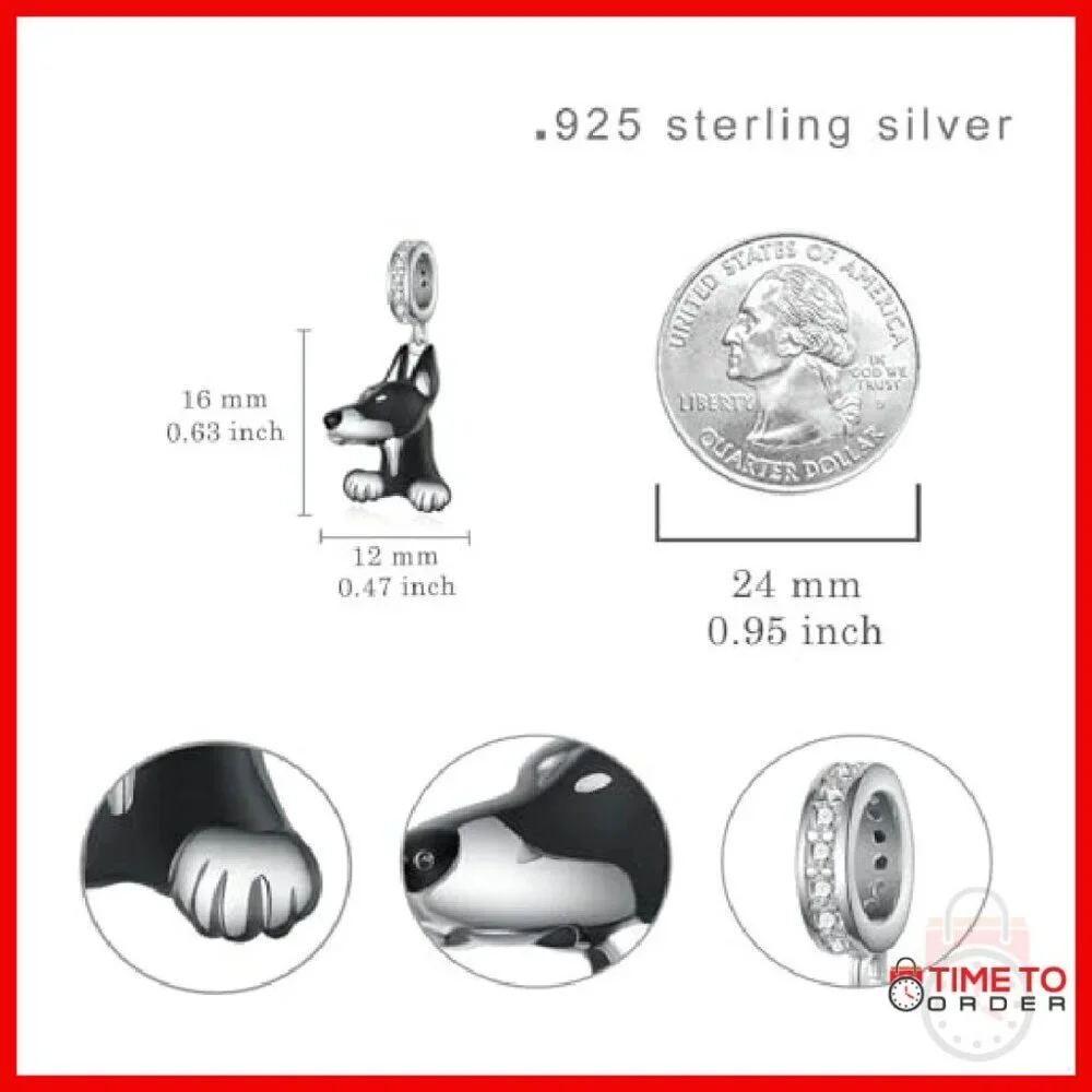 Sterling Silver Doberman Dog Charm 16mm 925 Silver Jewelry Gift